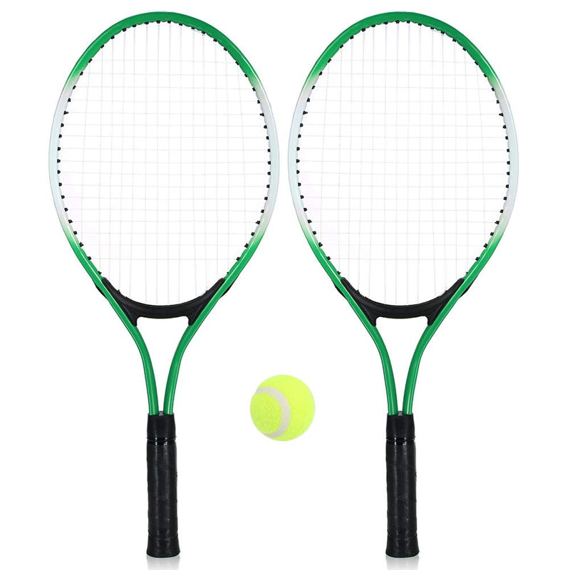 N/H Set of 2 Teenager's Tennis Racket with Free Ball for Training Tennis Carbon Fiber Top Steel Material Tennis String Green - BeesActive Australia