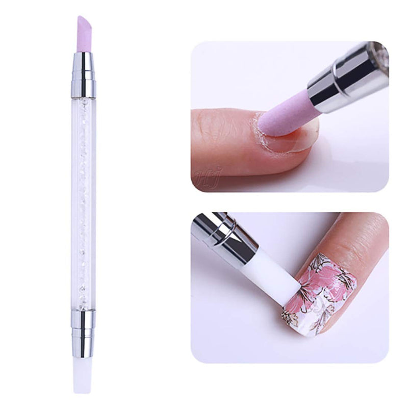 2 Way Quartz Stone Nails Cuticle Remover Pusher + Rhinestone Crystal Nail Art Brush Pen Silicone Head Carving Emboss Shaping Hollow Sculpture Acrylic Manicure Dotting Tools Pack of 1, HJ-NAT156 - BeesActive Australia