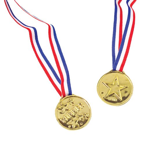 U.S. Toy Plastic Gold Star Winner Medals with Ribbons (12) - BeesActive Australia