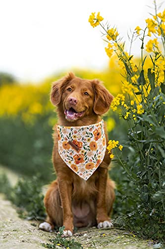 Elegant little tail Dog Bandanas - 1Pack Pet Gift Washable Dog Scarf Square Dog Bib Kerchief Scarf Adjustable Pet Bandana for Small Medium Large Dogs Orange Floral - BeesActive Australia