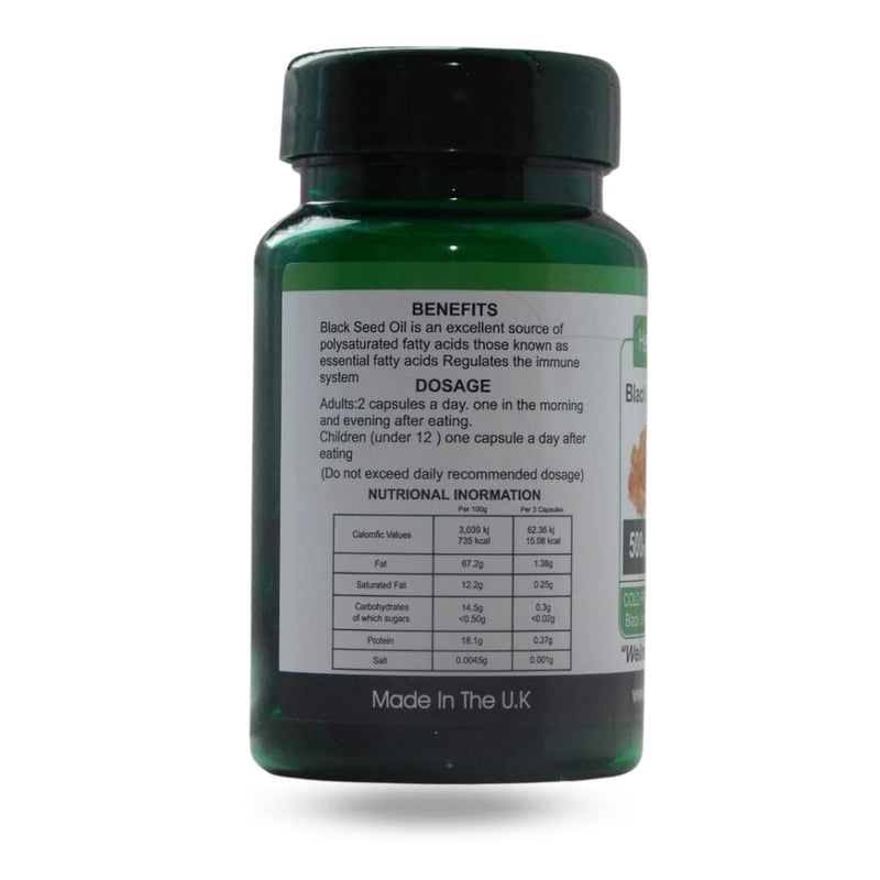 Black Seed Oil Capsules 500mg x 60 Capsules (Made in The UK) - Cold Pressed, Nigella Sativa - BeesActive Australia