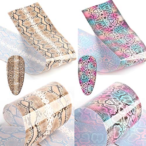 Valuu 10 Sheets Snake Skin Nail Art Foil Transfer Decals Serpentine Animal Skin Nail Foil Adhesive Stickers Starry Sky Manicure Transfer Tips Nail Art DIY Decoration Kit (Snake Skin) - BeesActive Australia