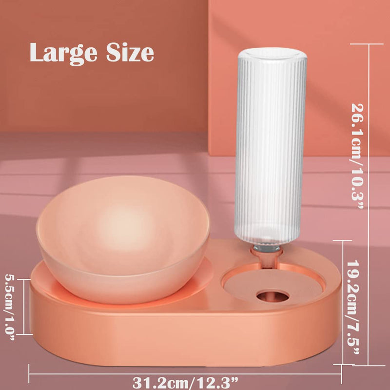 Raised Cat Bowls with Automatic Water Dispenser Bottle, Elevated 0°-15°Adjustable Tilted Pet Food Water Feeder Bowls Stress-Free Suit for Cats Dogs Large Water Supply: 680ml/23oz Orange - BeesActive Australia