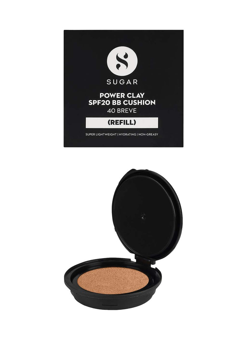 Sugar Cosmetics Power Clay SPF20 BB Cushion (Refill)40 Breve (Medium Beige, Warm Undertone)Hydrating formula, matte finish, SPF 20, Sun Protection 40 Breve 40 Breve (Medium Beige, Warm Undertone) - BeesActive Australia