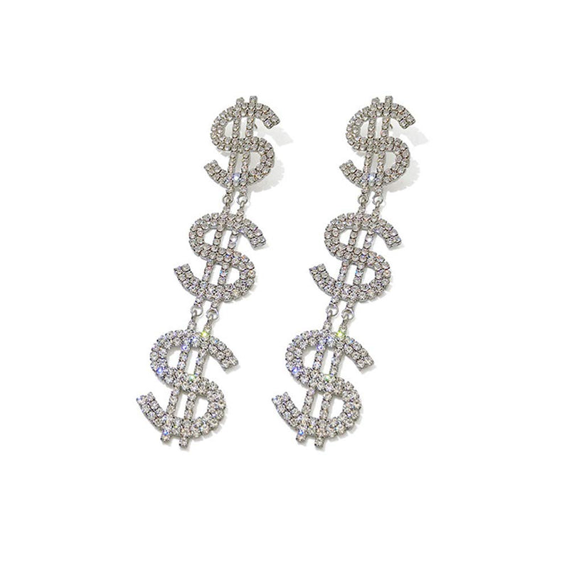 Xerling Bling Dollar Money Sign Dangle Earrings for Women Long Drop Hoop Iced Out Earrings Full Rhinestones Jewelry Statement Stud Earrings - BeesActive Australia