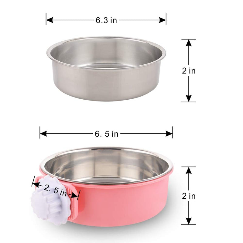 Crate Dog Bowl, Removable Stainless Steel Water Food Feeder Bowls Cage Coop Cup for Cat Puppy Bird Pets Large Pink - BeesActive Australia