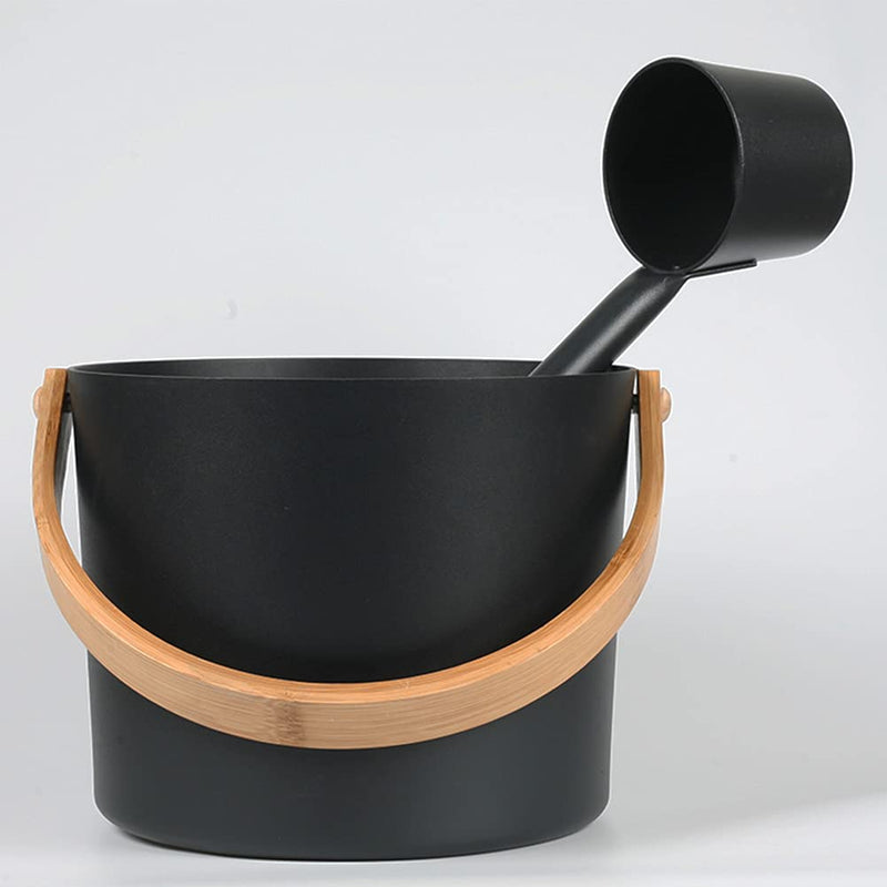 Kisbeibi 2Pcs Aluminum Sauna Bucket and Ladle Set Portable,Sauna Bucket and Long Handle Ladle Cedar,Sauna Steam Water Accessories,Bath Accessories Supplies,Accessories for Sauna Steam Room(Black) Black - BeesActive Australia