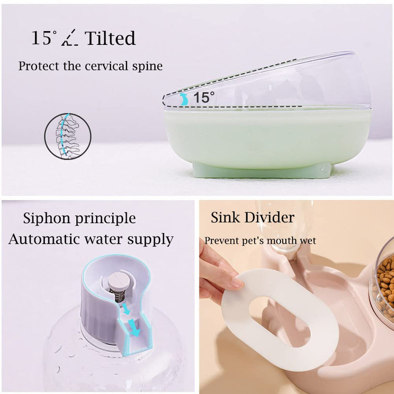 Raised Cat Bowls, 15° Tilted Puppy Cat Food and Water Bowl Set with Automatic Water Dispenser Bottle Cat Dish for Cat Small Medium Dogs Blue - BeesActive Australia
