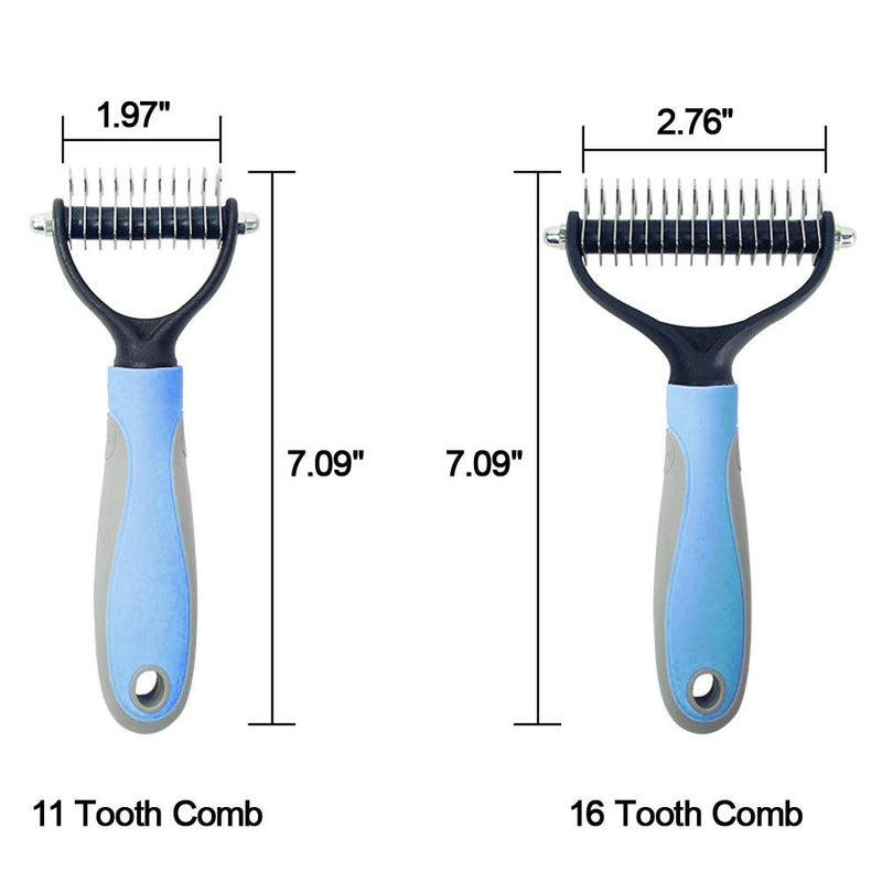 Novicey Dematting Tool for Dogs &Cats, Pet Grooming Undercoat Rake with Two-Side,Professional Stainless Steel Demat Comb Removes Loose Undercoat, Mats, Tangles and Knots Small Blue - BeesActive Australia
