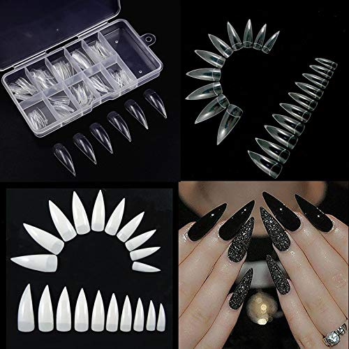 Coffin Nail Tips,100PCS Long Stiletto Nail Tips Press on Nail Tips Acrylic Nails False Nail Tips DIY False Nail Eagle Claw Art Tips Artificial Nails with Case for Nail Salons and DIY Nail Art,Clear Clear - BeesActive Australia