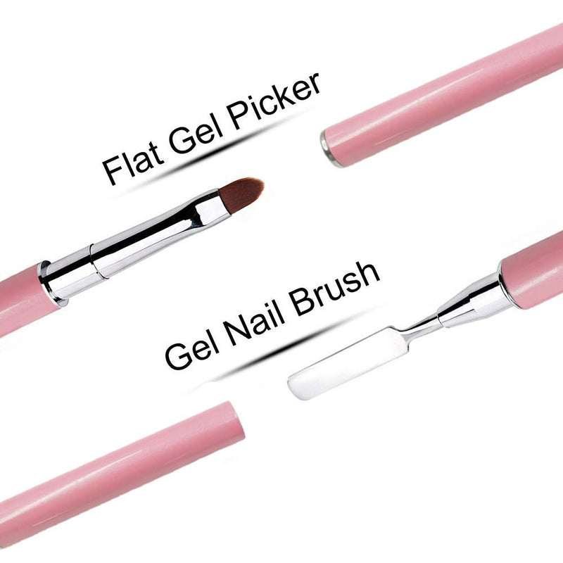 Dual-Ended Polygel Brush & Picker, Kalolary 2 in 1 Designs Polygel Nial Brushes Stainless Steel Gel Nail Tool for PolyGel UV Gel Acrylic Nails Extension(Pink) Pink - BeesActive Australia