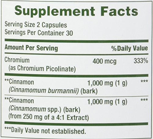 Nature's Bounty Cinnamon Pills and Chromium Herbal Health Supplement, Promotes Sugar Metabolism and Heart Health, 2000g, 60 Capsules - BeesActive Australia