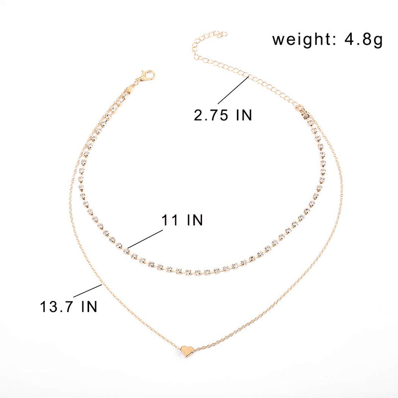 Hannah Boho Heart Layered Necklaces Gold Rhinestone Pendant Choker Necklaces Chain Jewelry for Women and Girls - BeesActive Australia