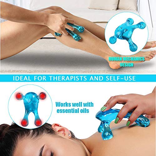 Hand Held Massage Tool, BVN Four Point Full Body Massager, Self Massage Tool, Easy Palm Fit with Massage Knobs for Gentle Pressure Point Massage, Suitable for Neck, Waist, Hips, Leg, Foot Blue - BeesActive Australia