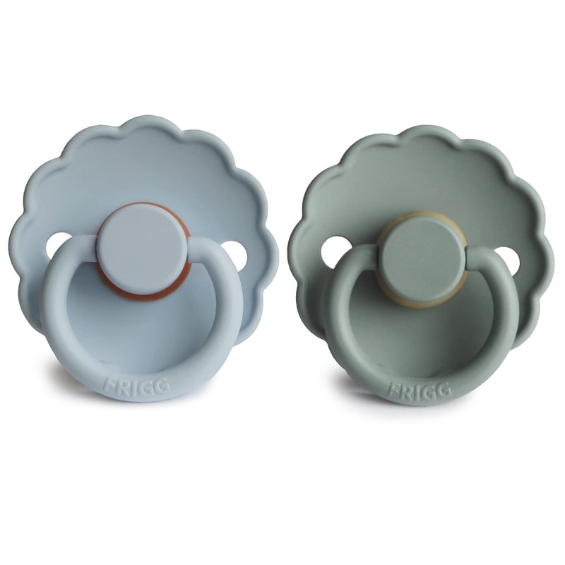 FRIGG Daisy Natural Rubber Baby Pacifier | Made in Denmark | BPA-Free (Powder Blue/Sage, 6-18 Months) 2-Pack 6-18 Month Powder Blue/Sage - BeesActive Australia