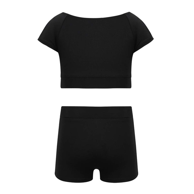 [AUSTRALIA] - CHICTRY Girls' Kids Team Basics 2-Piece Dance Gym Outfit Set Active Crop Top with Shorts for Dancing Workout Fitness 5-6 Black 