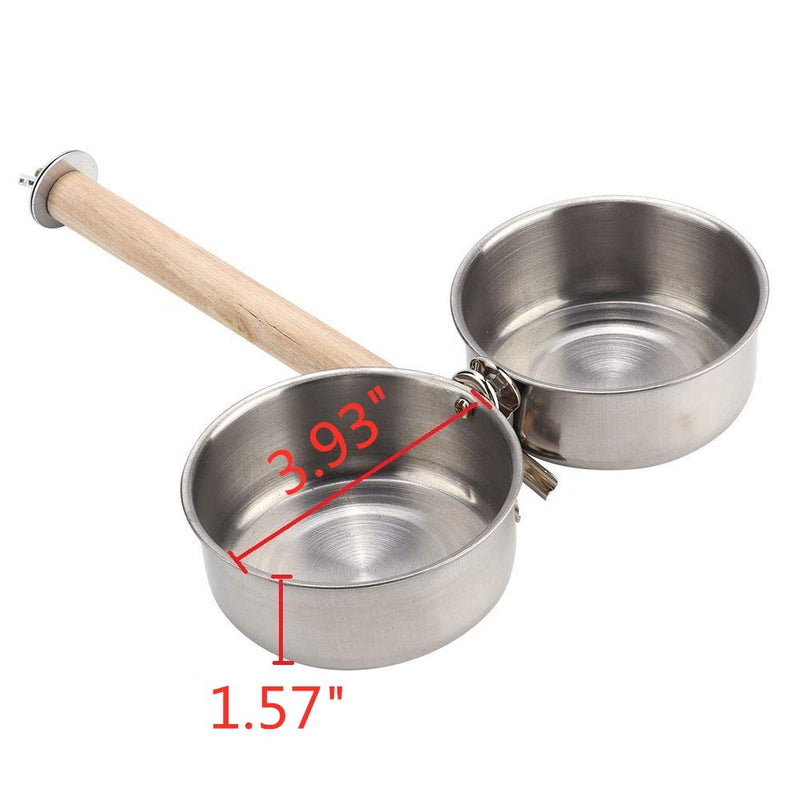 Bird Wood Stand Perch with Stainless Steel Food Water Feeding Bowl for Parrot Parakeet Cockatiel Cage Accessories B: Perch with 2 Feeder Bowls - BeesActive Australia