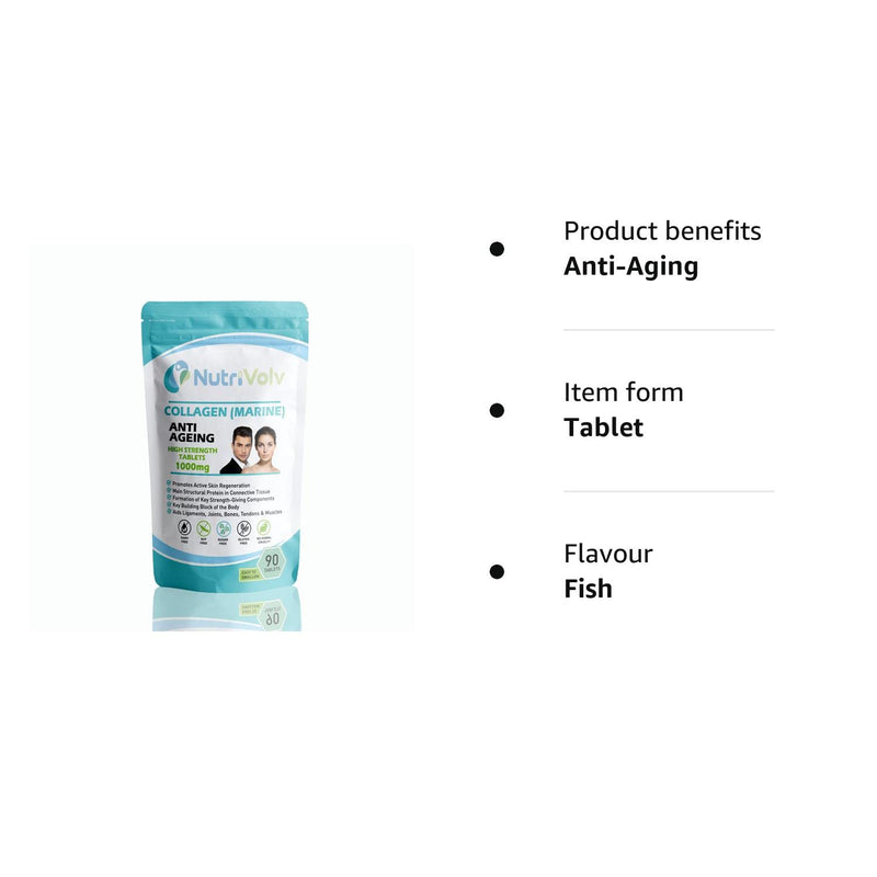 Nutrivolv Collagen Marine (1000mg) Supplement for Skin , Anti Ageing, Tissue, Joints, Bones & Muscles | 90 Multivitamin Tablets 90 Count (Pack of 1) - BeesActive Australia