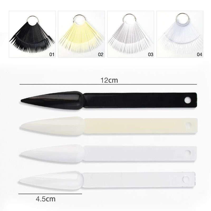 QIMYAR 160 Pcs False Nail Sticks Nail Art Tips Display Polish Board Fan-shaped Nail Swatch Sticks Nail Practice Color Display Nail Supplies Transparent/Black/Natural/Milky Colors, Stiletto Nails Tips Transparent/Black/Natural/Milky-160 Pieces - BeesActive Australia