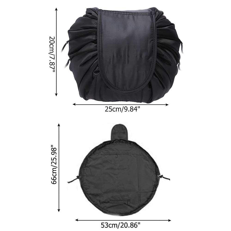 ZhengYue Lazy Drawstring Make up Bag Portable Large Travel Cosmetic Bag Pouch Travel Makeup Pouch Storage Organiser for Women Girl Black - BeesActive Australia