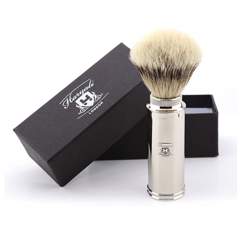 Haryali London Travel Shaving Brush with Nickel Plated Handle Christmas Gift (Silver Tip Badger Hair) Silver Tip Badger Hair - BeesActive Australia