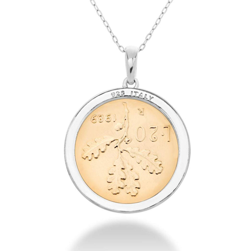 Miabella 925 Sterling Silver Italian Genuine 20-Lira Medallion Coin Pendant Necklace for Women 18 Inch Chain Made in Italy - BeesActive Australia