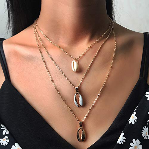 Hannah Boho Shell Layered Necklaces Gold Short Pendant Necklaces Chain Jewelry for Women and Girls - BeesActive Australia