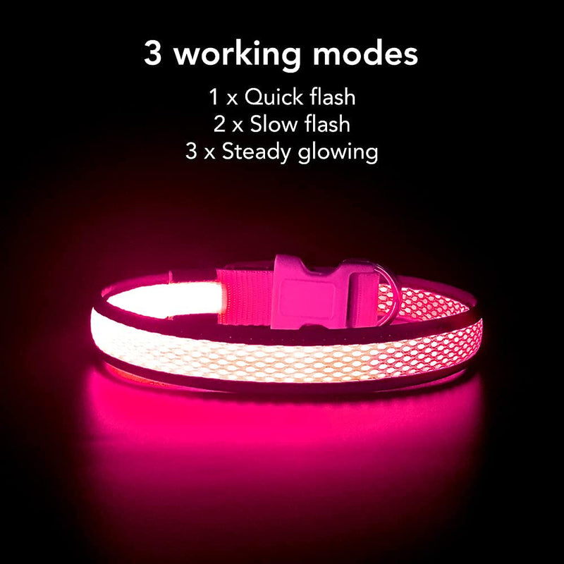 YFbrite Light up Dog Collar, Rechargeable LED Dog Collar, Adjustable Cat Collar Light Safety Glowing at Night for Puppy, Small, Medium, Large Dogs Pink - BeesActive Australia