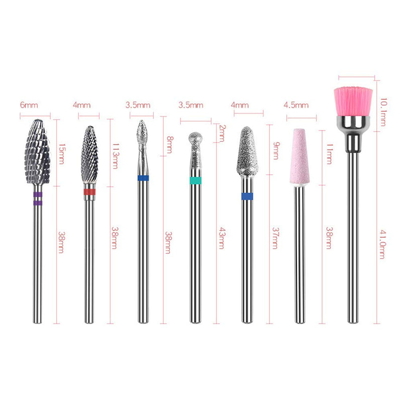 Nail Drill Bits Set- 7pcs Electric Nail File Efile Bits Fine Grit for Acrylic Gel Nails, Acrylic Nail Art Tools for Manicure Pedicure, Home Salon Use - BeesActive Australia