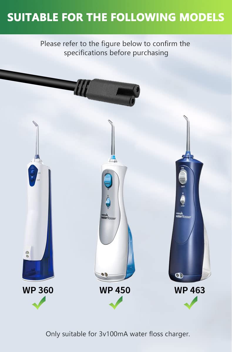 Bouge Water Flosser Charger for Waterpik WF-13CD010, WP-100-450, WP-112-462, WP-360, WP-440, WP-450, WP-462, WP-463, WP-465, WP-468 Cordless Plus Water Flosser Water Pick Power Cord Charger Cable - BeesActive Australia