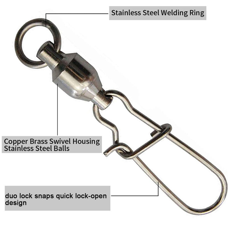 Fishing Ball Bearing Swivels with Duo Lock Snaps - 25Pcs Copper Stainless Steel Welding Rings Fishing line connectors High Strength Saltwater Big Game Fishing Swivel Size 2 (50lb) 25 Pack - BeesActive Australia
