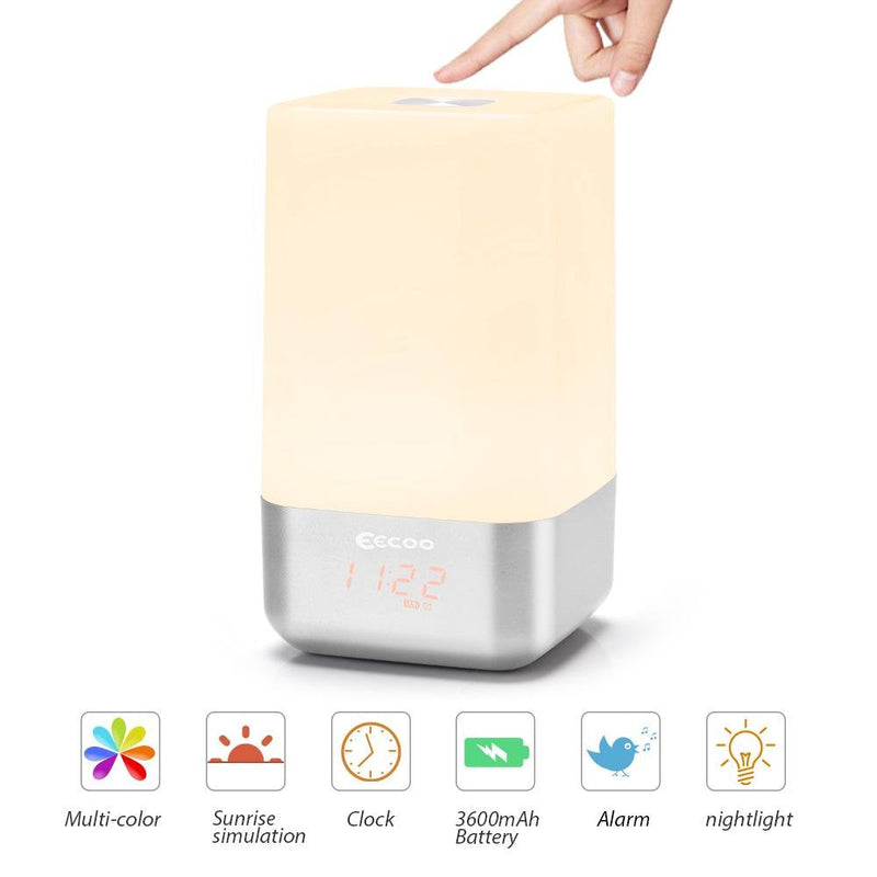 Fdit Wake-Up Light Alarm Clock Sunrise Simulation Bedside Lamp with 5 Natural Sounds Night Light White - BeesActive Australia
