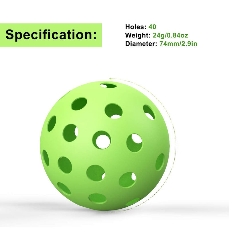 ZOEA Premium 40 Holes Outdoor Pickleball Balls, Durable Ball with Nice Bounce, High Visibility for Outdoor & Indoor Courts 6 Packs Bright Yellow & Green Outdoor - Green - BeesActive Australia
