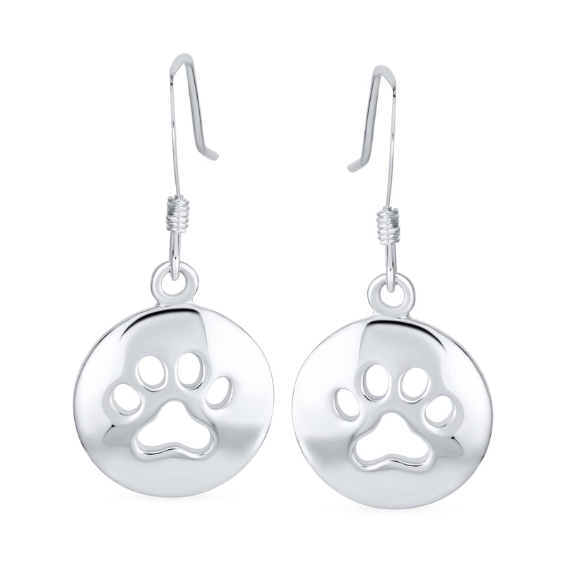 Best Friend Animal Pet Lover BFF Dog Puppy Round Disc Dangling Paw Print Earrings For Women Teen .925 Sterling Silver Fish Hook - BeesActive Australia