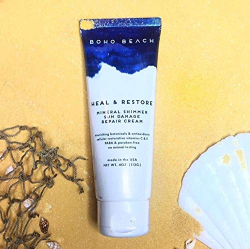 Sunshine & Glitter | Boho Beach Heal & Restore Mineral SHIMMER SUN DAMAGE REPAIR CREAM | Biodegradable Shimmer | Natural Antioxidants | 4 Oz - BeesActive Australia