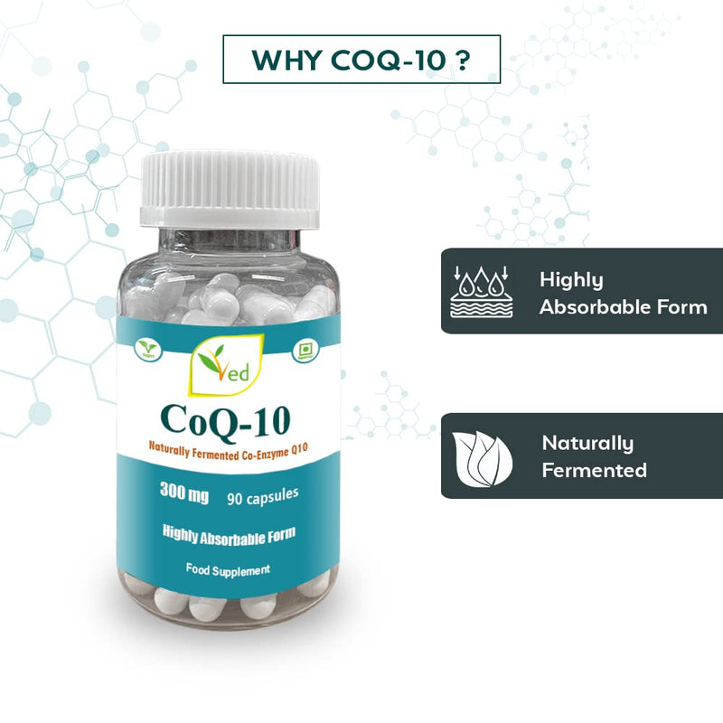 Ved's Co Enzyme Q10 Best High Absorption CoQ10 Capsule, Vegetarian, Gluten Free, Dietary Supplement, 300 mg 90 Veggie Capsules - BeesActive Australia