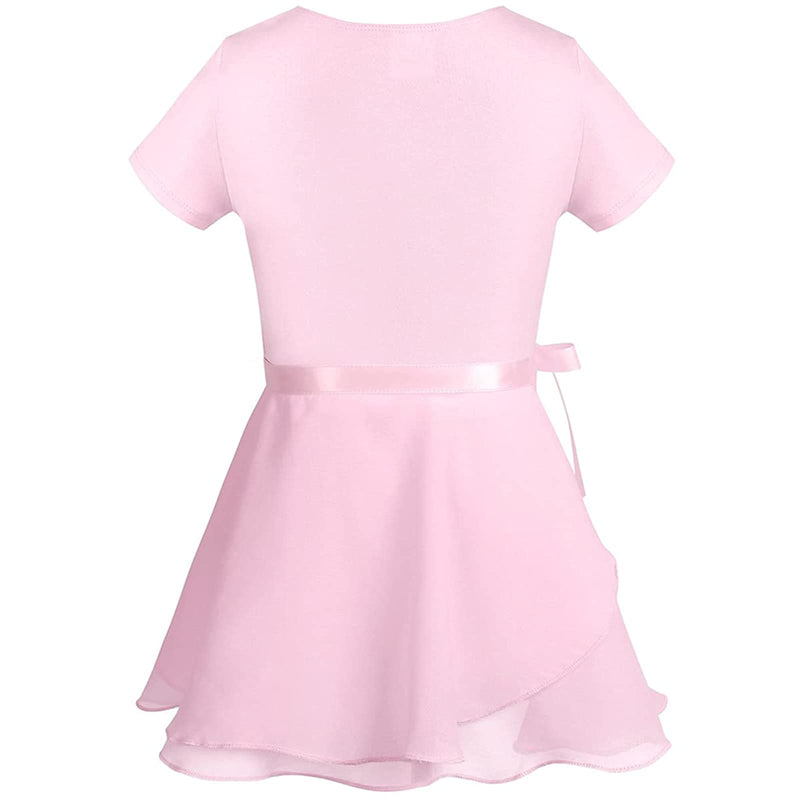 TAIKMD Girls Classic Short Sleeve Gymnastics Leotard With Dance Skirt Tutu Dress Ballerina Costume Ballet bodysuits Outfit Pink 120（5-6 Year） - BeesActive Australia