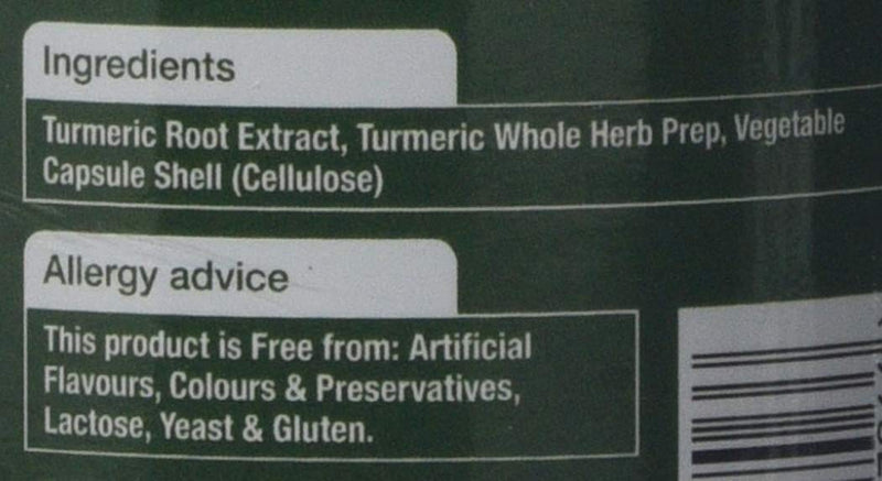Natures Aid Turmeric 8200 mg, High Potency Extract plus Whole Herb, 200mg Curcumins, Vegan, 60 Capsules 60 Count (Pack of 1) - BeesActive Australia