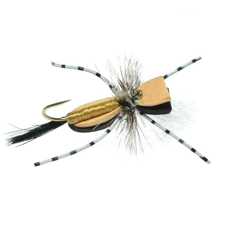 The Fly Fishing Place Hippie Stomper Black Tan Foam Body Trout Bass Dry Fly Fishing Flies - Set of 4 Hook Size 14 - BeesActive Australia