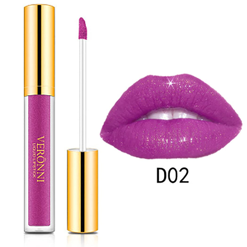 Eyret Diamond Glitter Liquid Lipstick Velvet Colorful Lip Gloss Matte Metals Waterproof Lip Glaze Professional Beauty Makeup Lipsticks for Women and Girls (Purple2#) Purple2# - BeesActive Australia