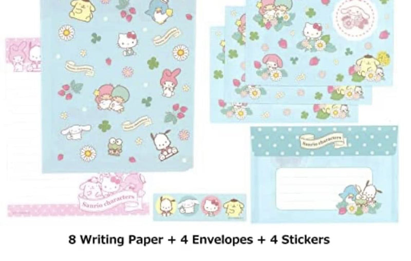 YAMANO SHIGYO Sanrio Characters B Window Open Letter Set 8 Writing Paper + 4 Envelopes + 4 Stickers Made in Japan D21D, Blue (No,56) - BeesActive Australia