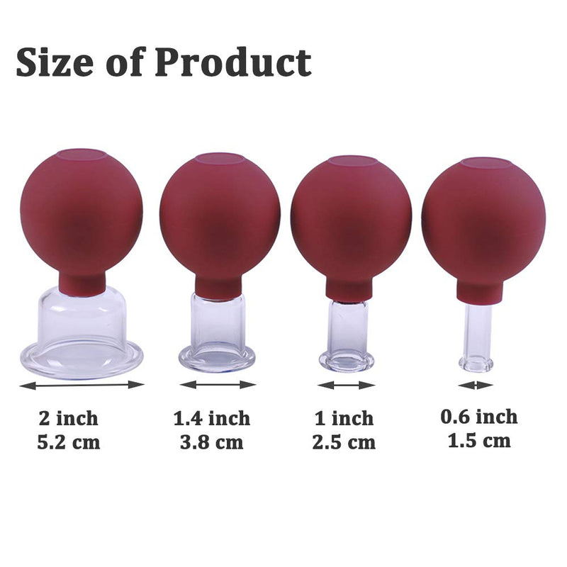 Glass Facial Cupping Set- 4pcs Silicone Vacuum Suction Face Massage Cups Anti Cellulite Lymphatic Therapy Sets for Eyes, Face and Body (Rose red) Rose red - BeesActive Australia