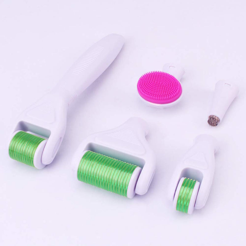 6 in 1 Derma Roller Kit for Body and Face 0.20mm/0.25mm/0.30mm - Titanium Dermaplaning Tool for Massage Includes Storage Case White+Green - BeesActive Australia