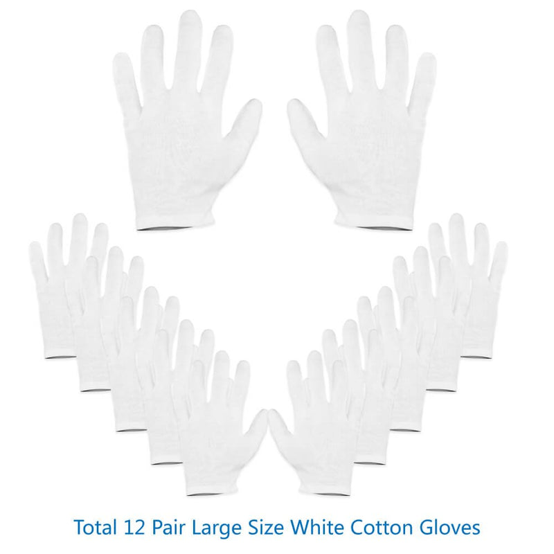 Selizo 12 Pairs White Cotton Gloves for Cosmetic Moisturizing Dry Hands Coin Jewelry Inspection Hand Spa – Large Size - BeesActive Australia