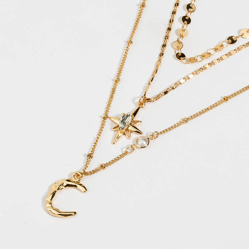 fxmimior Boho Simple Gold Moon and Star Sequins Layered Necklace Dainty Pearls Chain Moon Pendant Long Necklaces Jewelry for Women - BeesActive Australia