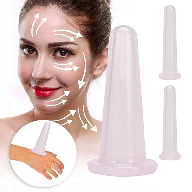 Silicone Facial Cupping Set Vacuum Massage Cup Kit for Body Eye Face Neck Skin Care Tool (2 Large + 2 Small, White) - BeesActive Australia