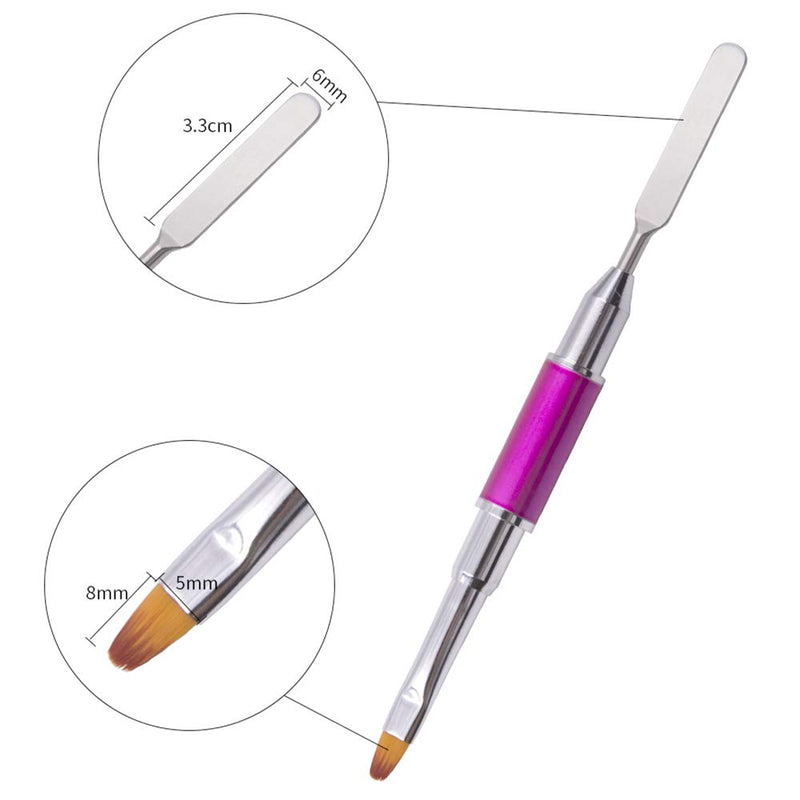 2PCS Dual-Ended Polygel Brush & Picker, Kalolary 2 in 1 Designs Polygel Nial Brushes Stainless Steel Gel Nail Brush Polygel Slice Tool for PolyGel UV Gel Acrylic Nails Extension(Purplish red+ Blue) - BeesActive Australia