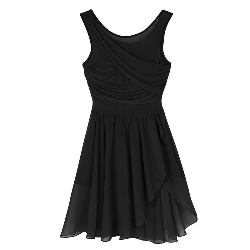 [AUSTRALIA] - Yeahdor Women's Lyrical Latin Contemporary Costume Dresses V Neck Chiffon Asymmetric Short Ballet Dance Dress Black Medium 