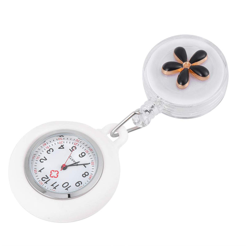 Hemobllo Retractable Nurse Watch Portable Pocket Watch Clip On Watch Cute Leaves Watch with Second Hand for Doctor Black - BeesActive Australia