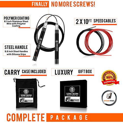 Epitomie Fitness Sonic Boom M2 High Speed Jump Rope - Patent Pending Self-Locking, Screw-Free Design  Weighted, 360 Degree Spin, Silicone Grip with 2 Speed Rope Cables for Home Workout, & More - BeesActive Australia